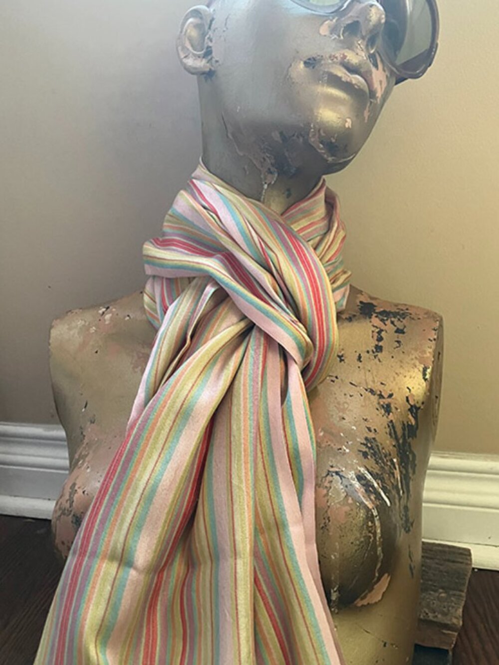 Large Silk Scarf / Wrap Pastel Stripes Pink Base Some Brights // Fringe // 82" X